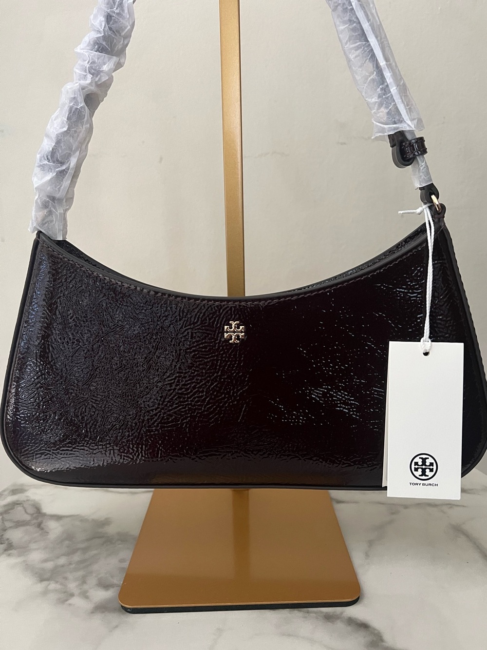 Tory Burch Burgundy Oxblood Patent Leather Shoulder Bag NWT - Picture 9 of 16